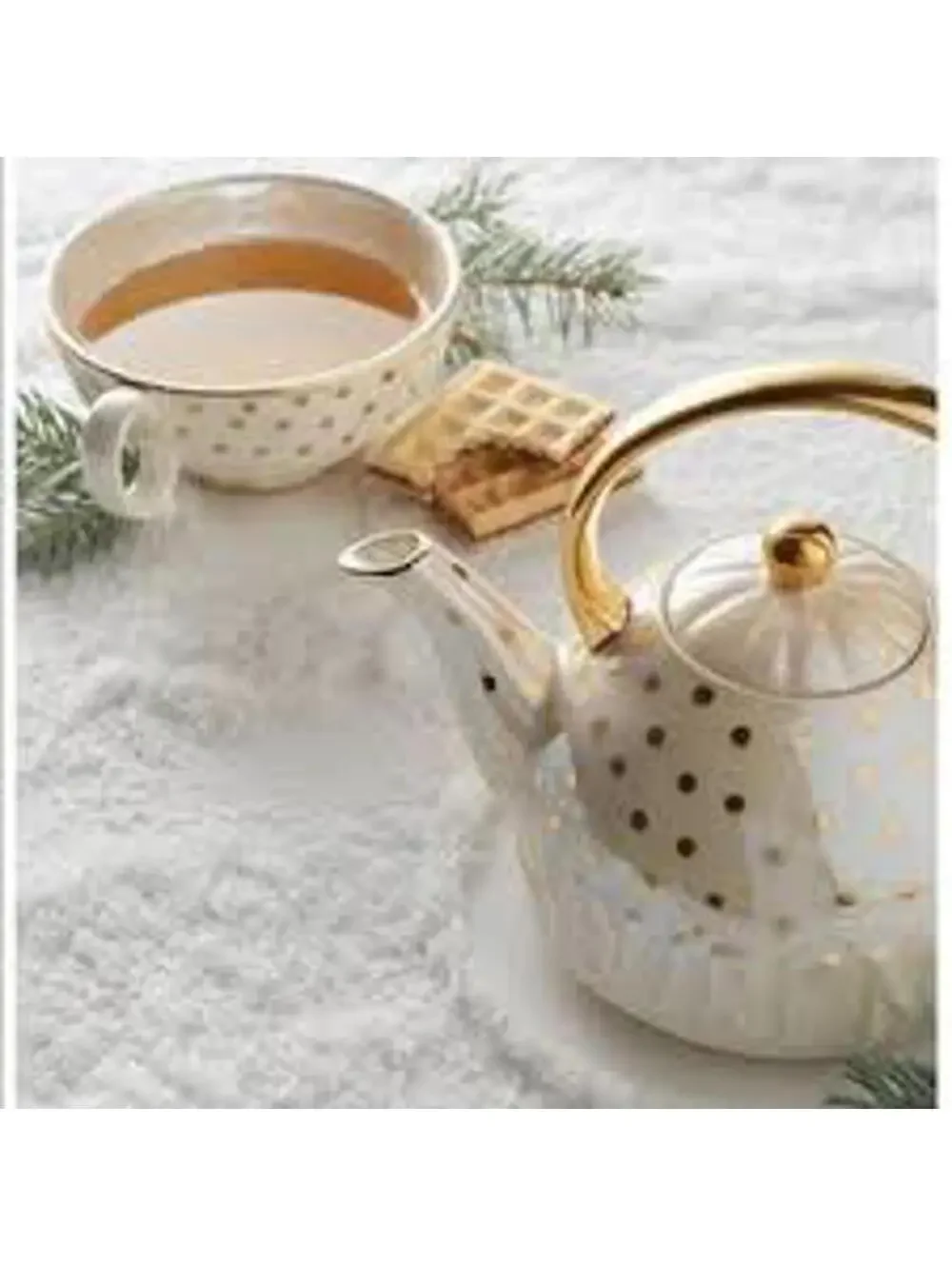Anthropologie Sweet Sentiment Gold Dot Stacking Teapot & Cup Set Flawless